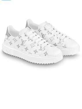LOUIS VUITTON Time Out Sneakers 'White with Silver Monogram' Authentic